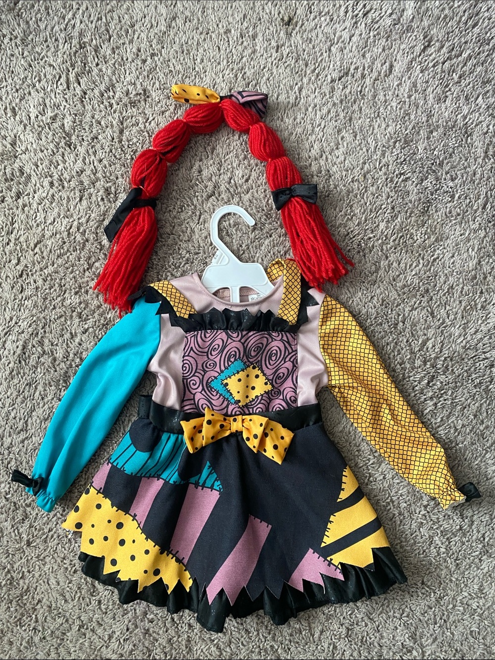 The Nightmare before Christmas Sally Dress Costume with Red Yarn Wig